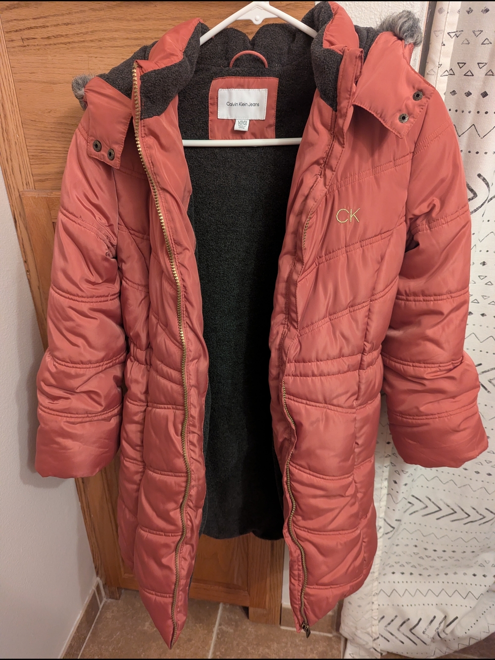 Calvin Klein Kids' Long Puffer Coat in Dusty Rose